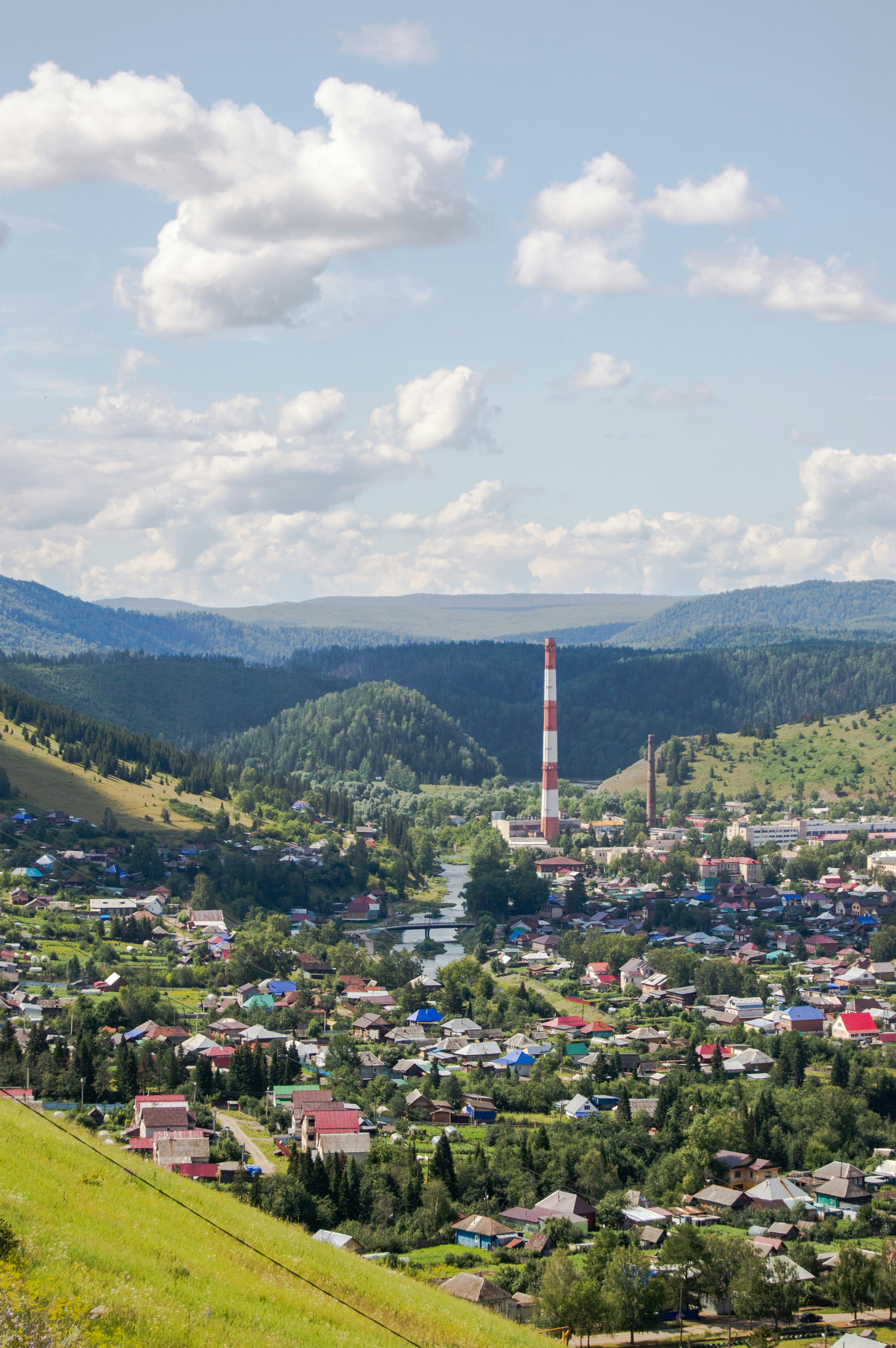 A view of a town from a hill